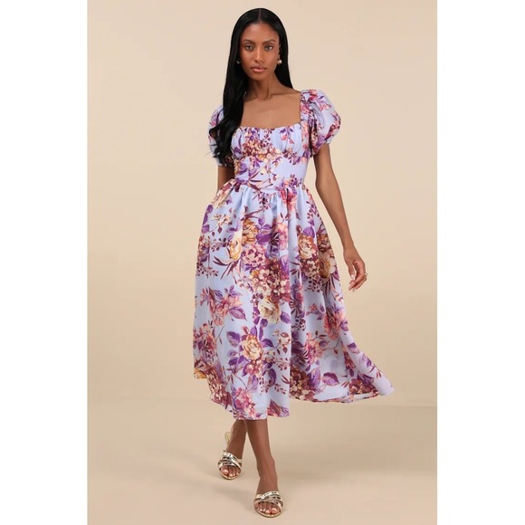 New! Lulus Adorable Tendencies Periwinkle Floral Puff Sleeve Midi
Dress XXL - Picture 5 of 6